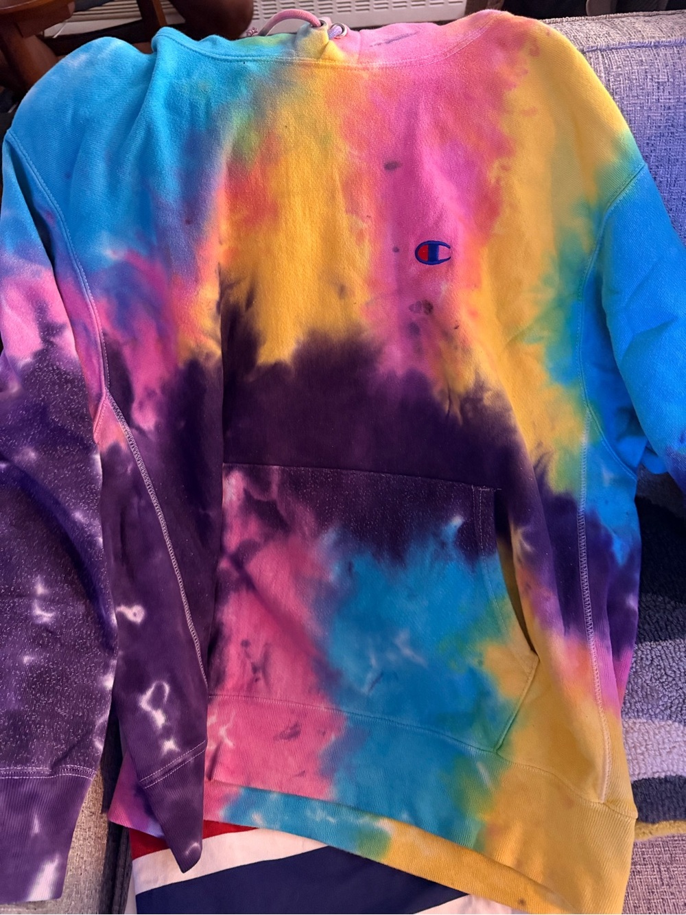 Champion Multicolor Tie-Dye Hoodie in Blue, Pink, Yellow, Purple